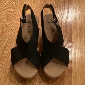 NWT. Clarks black wedge shoes. Annadel Eirwyn style